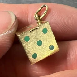 Discount Pamono French Art Deco Die with Miniature Dice 18k Yellow Gold Enamel Charm Pendant, 1890s