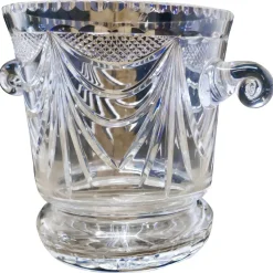 Clearance Pamono French Art Deco Hand Blown Cut Crystal Ice Bucket / Wine Cooler, 1920s