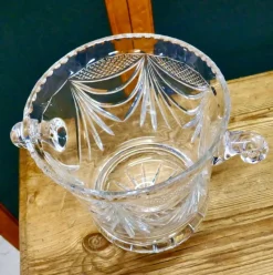 Clearance Pamono French Art Deco Hand Blown Cut Crystal Ice Bucket / Wine Cooler, 1920s