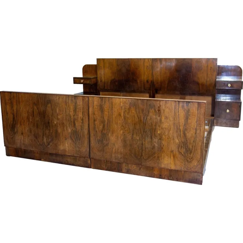 Pamono French Art Deco King Size Bed in Walnut, 1930> Beds & Bedroom Sets