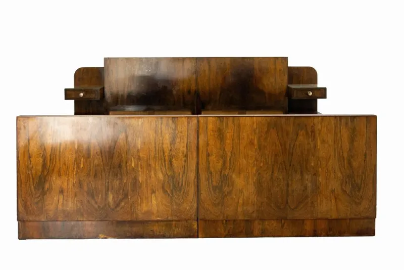 Pamono French Art Deco King Size Bed in Walnut, 1930> Beds & Bedroom Sets