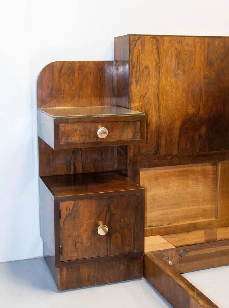 Pamono French Art Deco King Size Bed in Walnut, 1930> Beds & Bedroom Sets