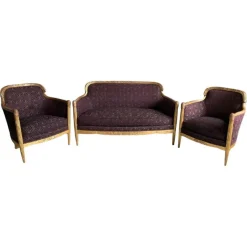 Pamono French Art Deco Living Room Set in Carved Wood by Paul Follot, 1920s, Set of 3> Living Room Sets