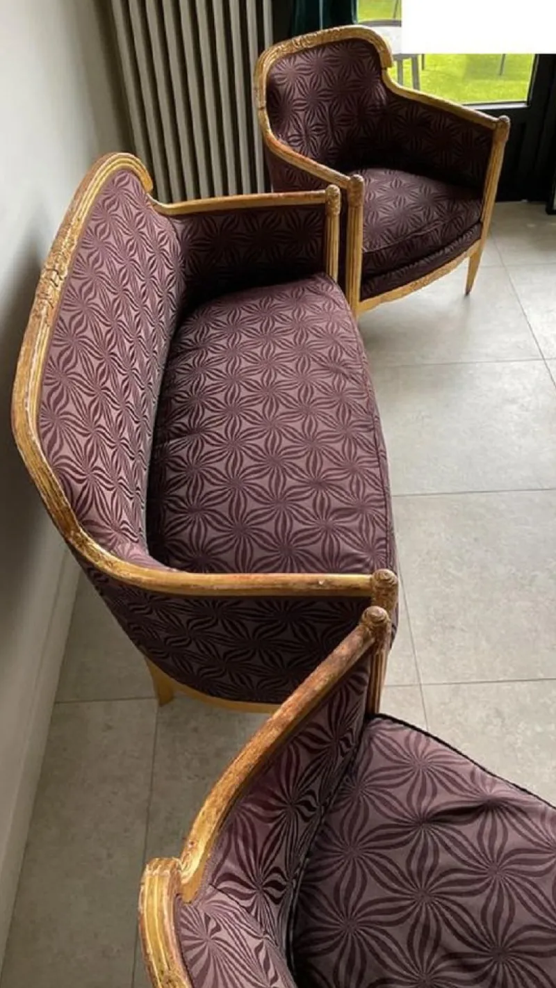 Pamono French Art Deco Living Room Set in Carved Wood by Paul Follot, 1920s, Set of 3> Living Room Sets