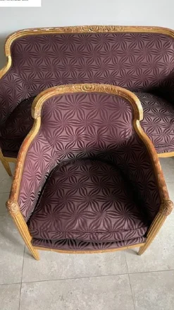 Pamono French Art Deco Living Room Set in Carved Wood by Paul Follot, 1920s, Set of 3><noscript><img width=