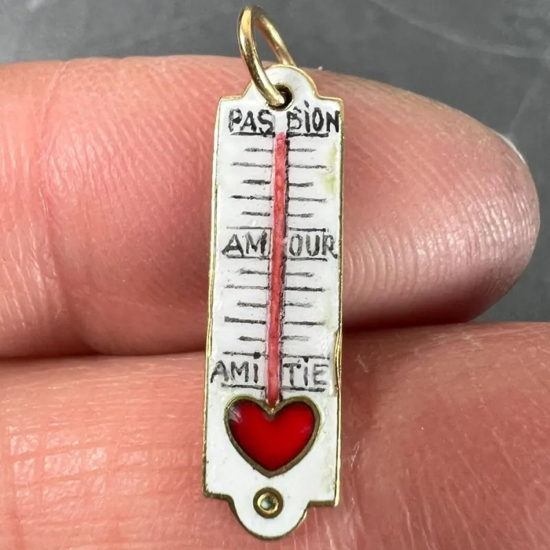Pamono French Art Deco Love Thermometer 18k Yellow Gold Enamel Charm Pendant, 1890s> Necklaces