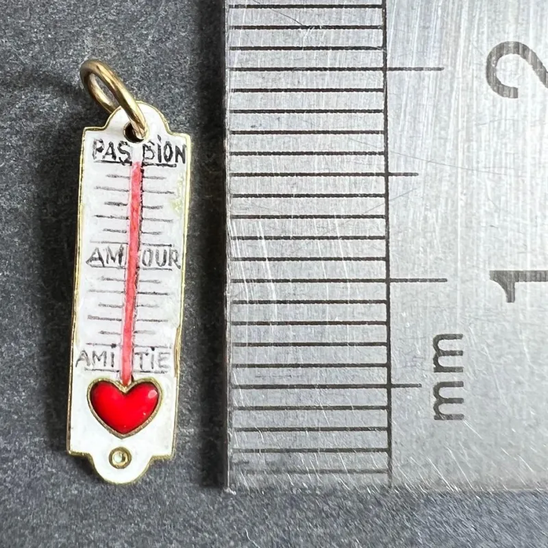 Pamono French Art Deco Love Thermometer 18k Yellow Gold Enamel Charm Pendant, 1890s> Necklaces