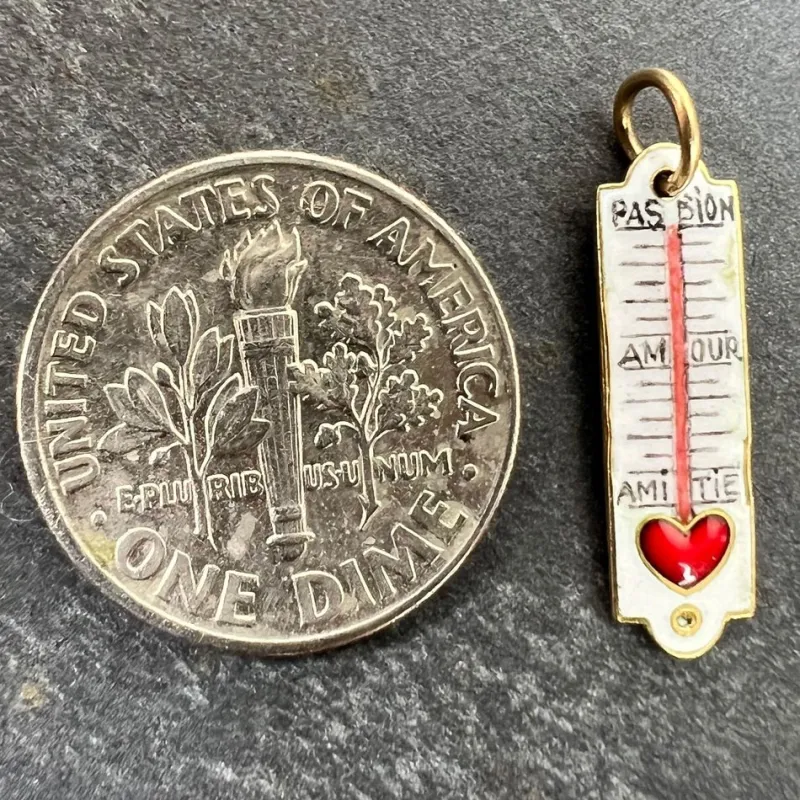 Pamono French Art Deco Love Thermometer 18k Yellow Gold Enamel Charm Pendant, 1890s> Necklaces