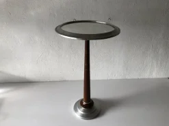 Outlet Pamono French Art Deco Round Aluminum and Wood Table with Mirror Top, 1940s