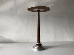 Outlet Pamono French Art Deco Round Aluminum and Wood Table with Mirror Top, 1940s