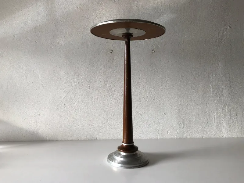 Outlet Pamono French Art Deco Round Aluminum and Wood Table with Mirror Top, 1940s