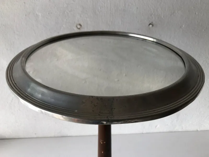 Outlet Pamono French Art Deco Round Aluminum and Wood Table with Mirror Top, 1940s