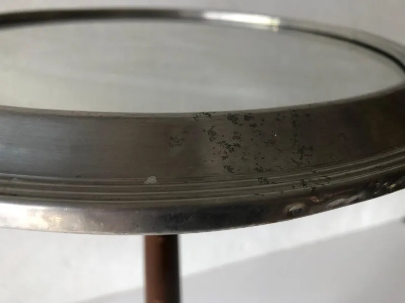 Outlet Pamono French Art Deco Round Aluminum and Wood Table with Mirror Top, 1940s