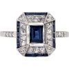 Hot Pamono French Art Deco Sapphire Diamonds Platinum Rectangular Ring, 1920s