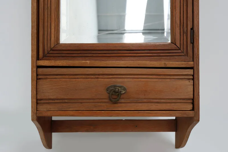 Best Pamono French Art Deco Shaving Cabinet in Carved Wood with Beveled Mirror, 1920s