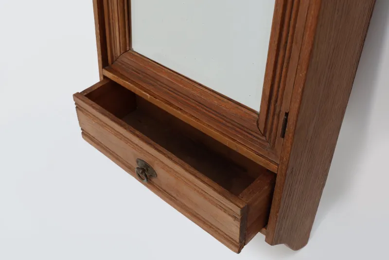 Best Pamono French Art Deco Shaving Cabinet in Carved Wood with Beveled Mirror, 1920s