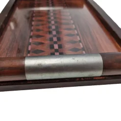 Pamono French Art Deco Tray with Inlaid Leaf, 1920s><noscript><img width=