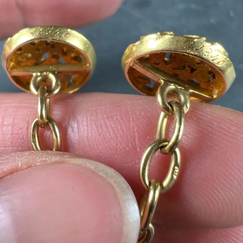 Hot Pamono French Art Nouveau 18 Karat Yellow Gold Mistletoe Leaves Cufflinks, 1890s, Set of 2