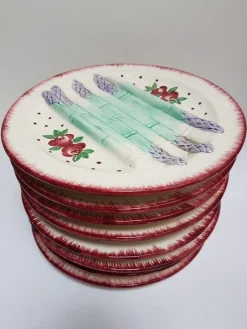 Pamono French Art Nouveau Hand-Painted Faience Asparagus Plate from Longchamp, 1890s> Dinner Plates & Bowls