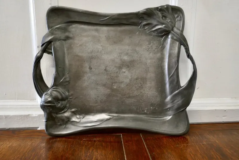 Pamono French Art Nouveau Pewter Tray, 1890> Trays