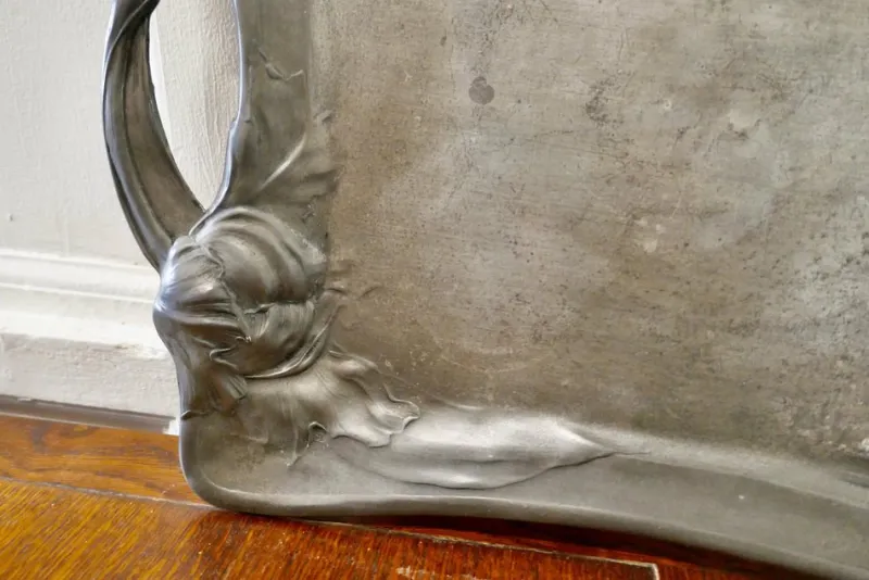 Pamono French Art Nouveau Pewter Tray, 1890> Trays