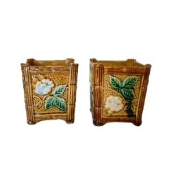 Pamono French Art Nouveau Square Flower Pots, Late 19th Century, Set of 2> Planters And Jardiniere