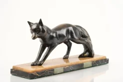 Outlet Pamono French Artist, Art Deco Fox Sculpture, Metal and Marble, 1920s