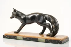 Outlet Pamono French Artist, Art Deco Fox Sculpture, Metal and Marble, 1920s