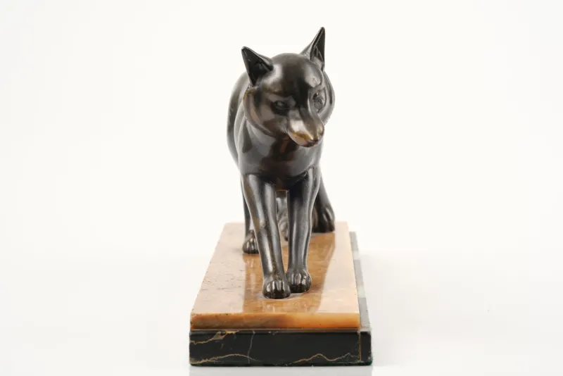 Outlet Pamono French Artist, Art Deco Fox Sculpture, Metal and Marble, 1920s
