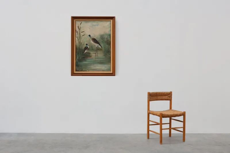 Pamono French Artist, Birds in Water, 1960s, Large Oil on Canvas, Framed> Mid-Century