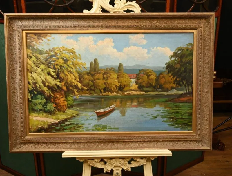 Pamono French Artist, Impressionist Landscape, 1980s, Oil Painting, Framed> Impressionist