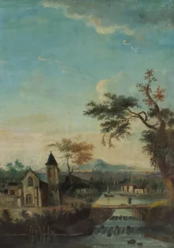 Clearance Pamono French Artist, Landscape with River, Late 18th Century, Oil Painting