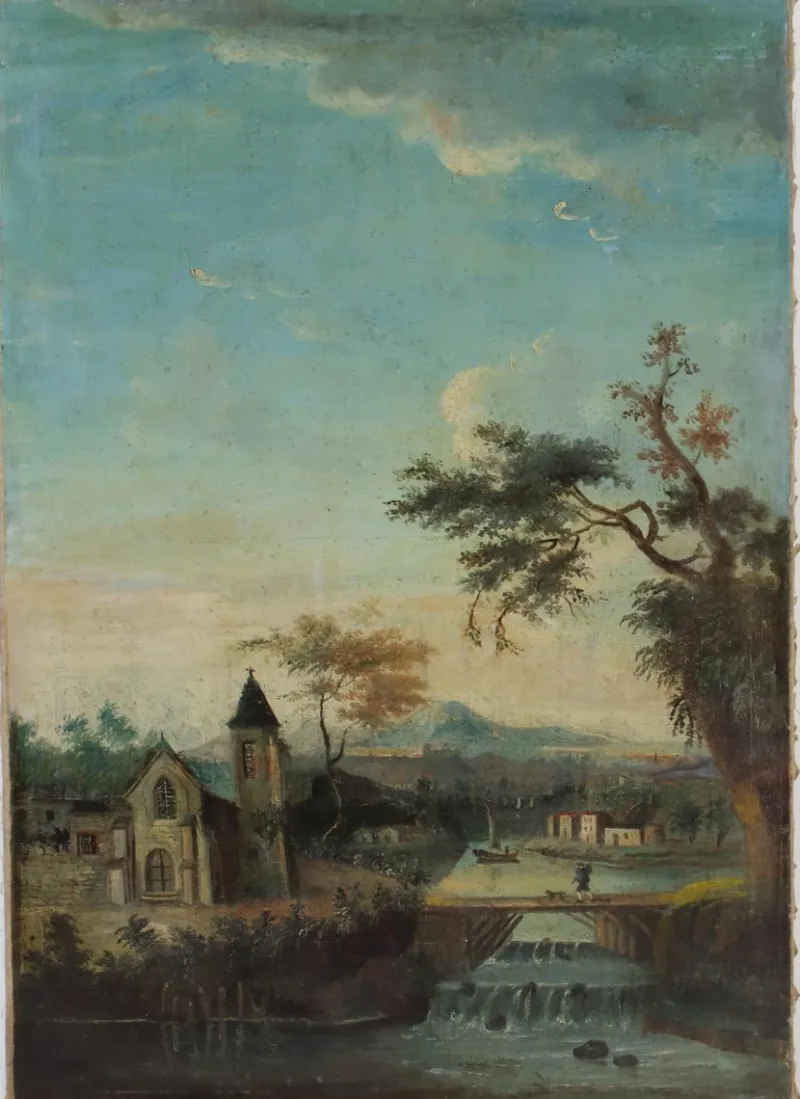 Clearance Pamono French Artist, Landscape with River, Late 18th Century, Oil Painting