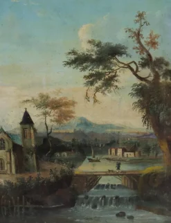 Clearance Pamono French Artist, Landscape with River, Late 18th Century, Oil Painting