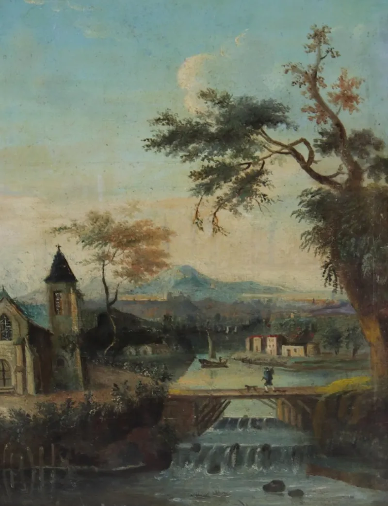 Clearance Pamono French Artist, Landscape with River, Late 18th Century, Oil Painting