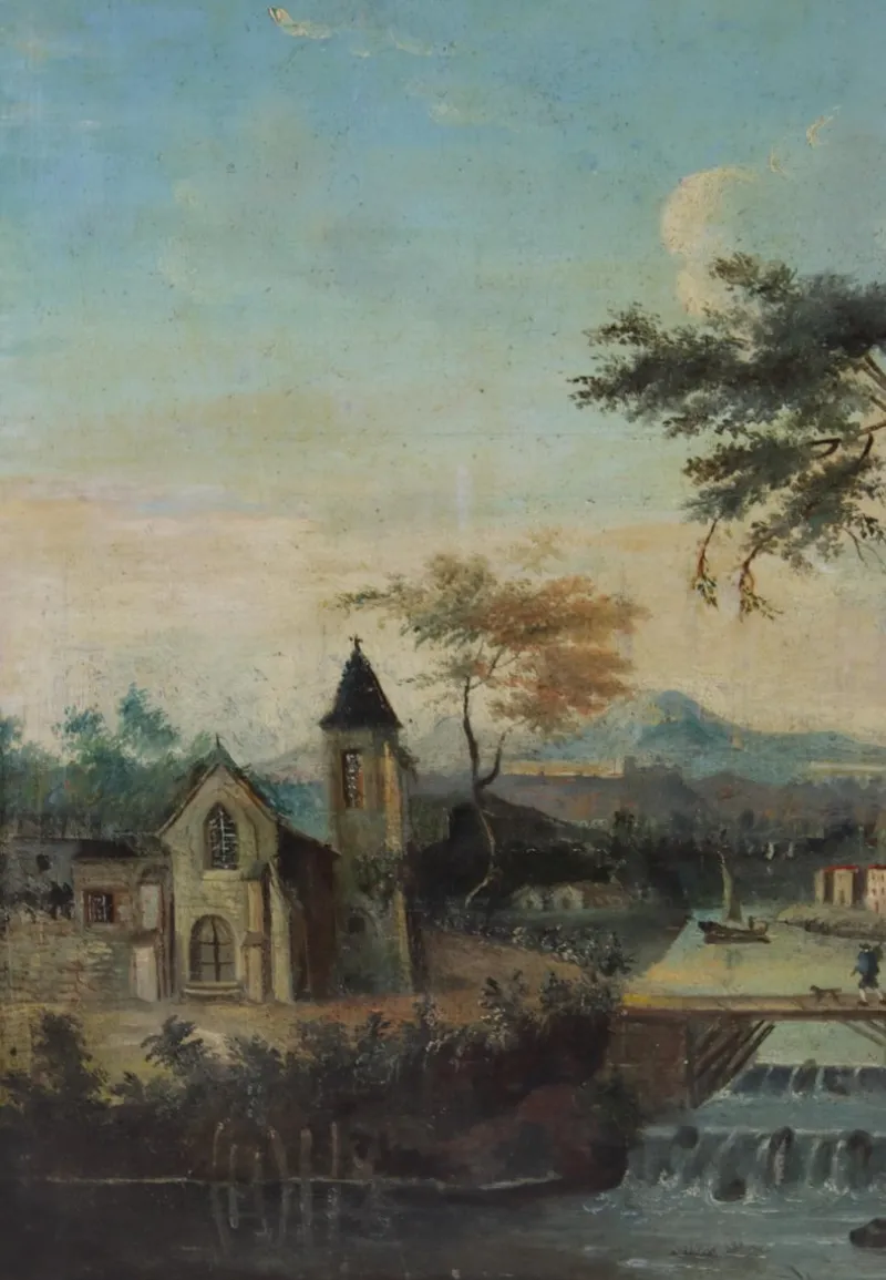 Clearance Pamono French Artist, Landscape with River, Late 18th Century, Oil Painting