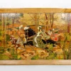 Pamono French Artist, Medieval Hunting Scene, 1900, Pyrograph> Art Nouveau