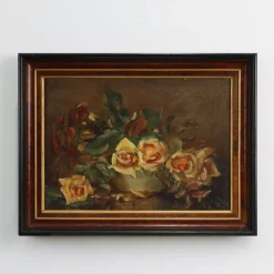 New Pamono French Artist, Still Life of a Vase with Flowers, 1940s, Oil on Canvas, Framed