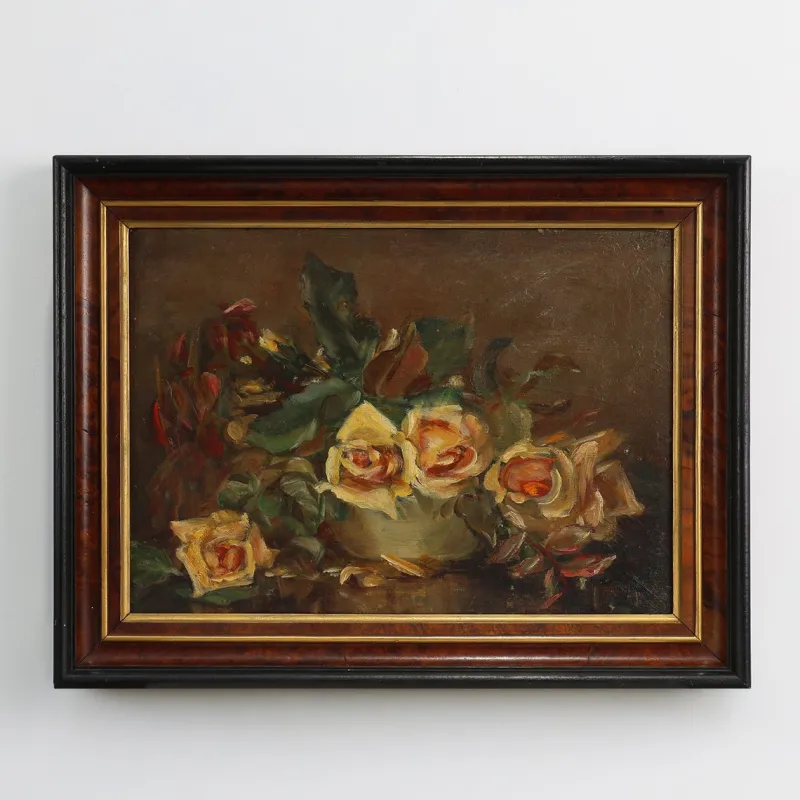 New Pamono French Artist, Still Life of a Vase with Flowers, 1940s, Oil on Canvas, Framed