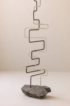 Pamono French Artist, Zigzag Sculpture, 1960s, Metal & Stone><noscript><img width=