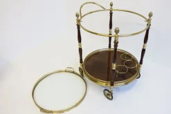 Best Pamono French Bar Cart / Trolley in Brass, Glass & Wood by Maison Jansen for Maison Jansen, 1950