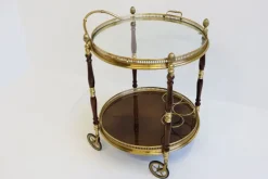 Best Pamono French Bar Cart / Trolley in Brass, Glass & Wood by Maison Jansen for Maison Jansen, 1950