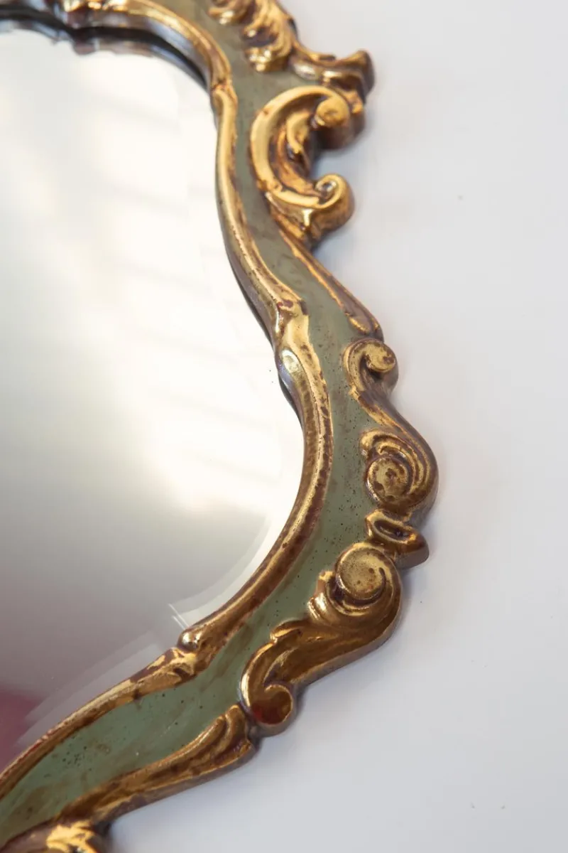 Pamono French Baroque Style Mirror in Gilt and Green Beveled Glass, 1960s> Mirrors