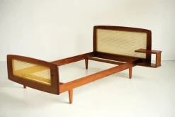 Best Pamono French Bed in Mahogany and Rattan by Roger Landault for Ligne Roset, 1960