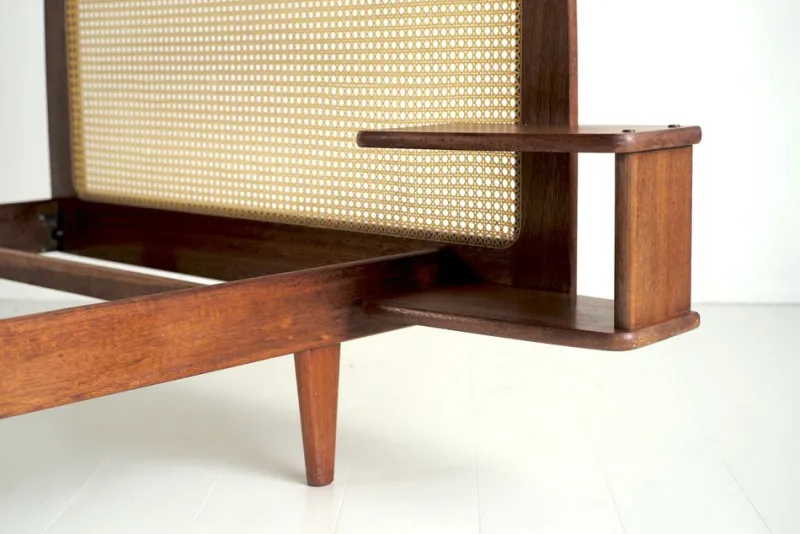 Best Pamono French Bed in Mahogany and Rattan by Roger Landault for Ligne Roset, 1960