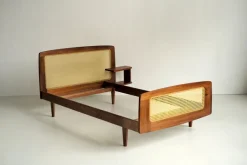 Best Pamono French Bed in Mahogany and Rattan by Roger Landault for Ligne Roset, 1960