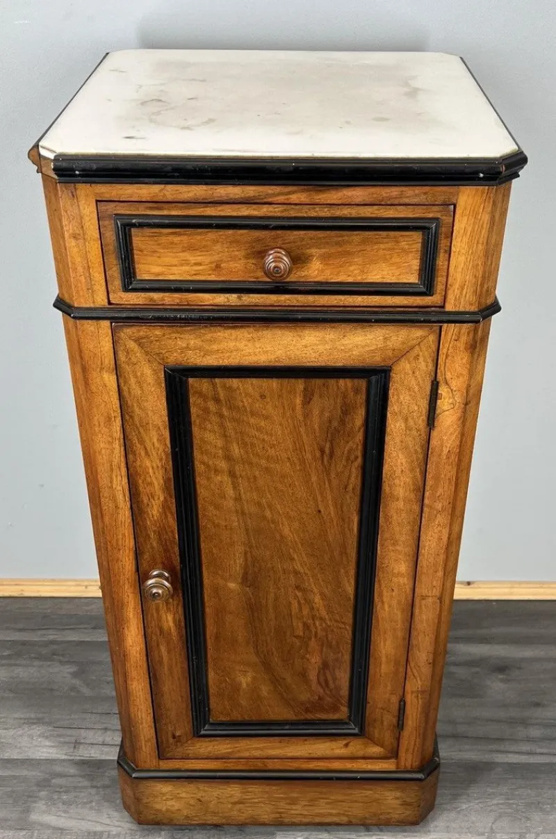 Pamono French Bedside Table in Walnut with Marble Top> Nightstands