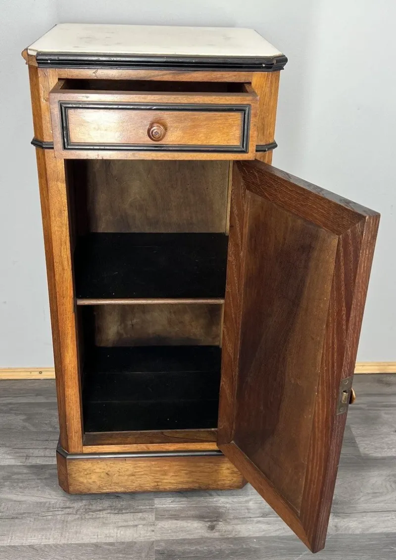 Pamono French Bedside Table in Walnut with Marble Top> Nightstands