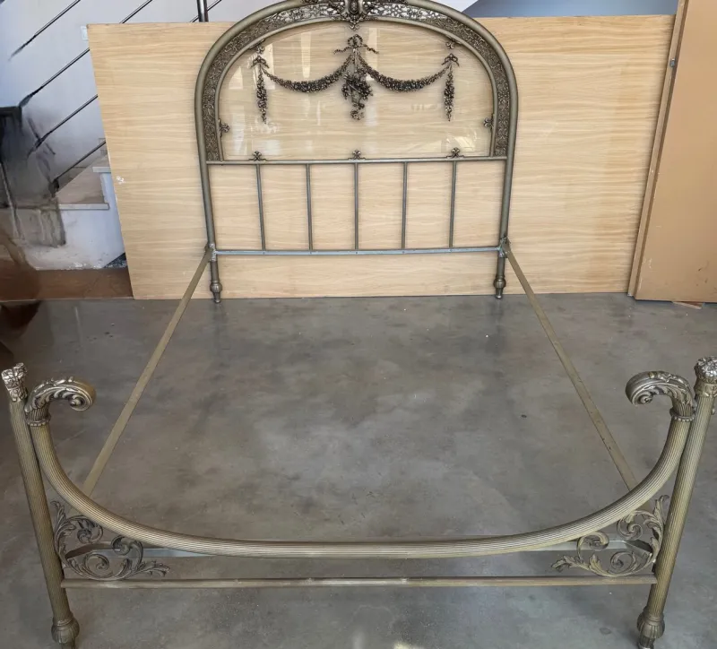 Pamono French Belle Époque Bronze, Iron, Brass and Glass Double Bed, 19th Century> Beds & Bedroom Sets