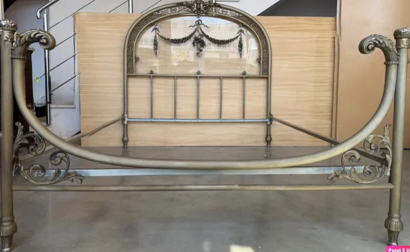 Pamono French Belle Époque Bronze, Iron, Brass and Glass Double Bed, 19th Century> Beds & Bedroom Sets